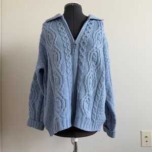 Vintage Aran Crafts Irish Knit 100% Merino Wool Zip-Front Oversized Cardigan